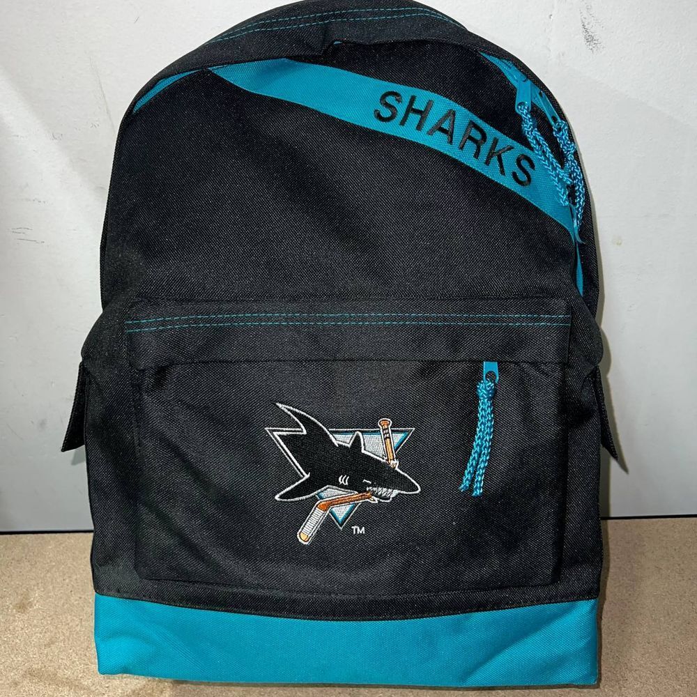 Vintage San Jose Sharks Backpack Bag Black NHL Nasco Embroidered